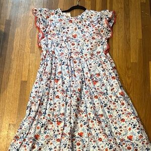 Ann Taylor Pink and Blue Ruched Ruffled Maxi Sundress